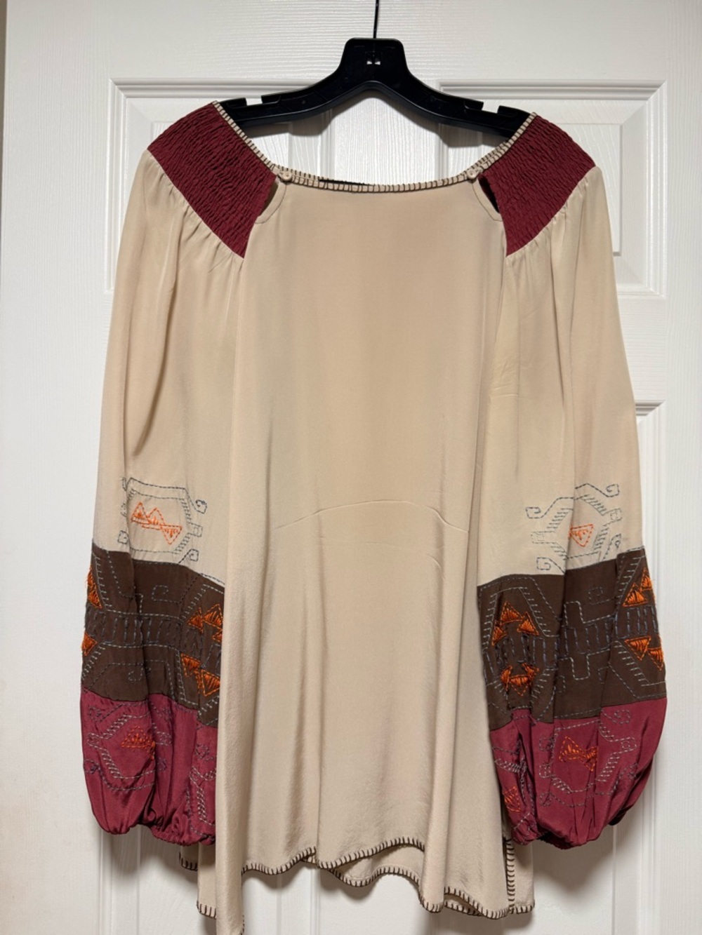 BCBGMaxAzria Cream Blouse with Burgundy and Brown Accent